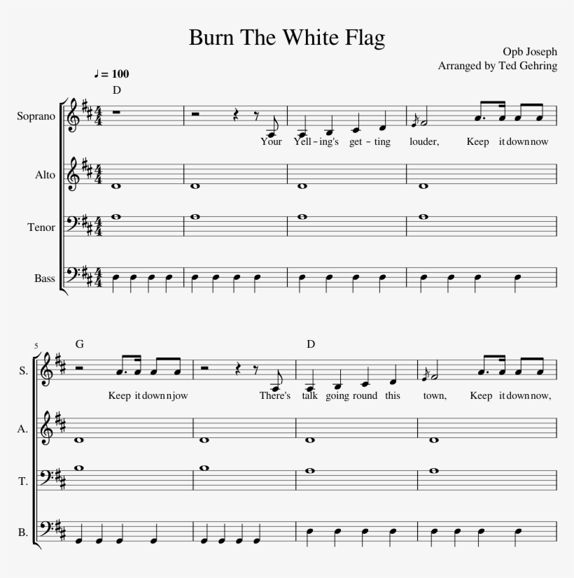 Burn The White Flag Sheet Music Composed By Opb Joseph - Teneriffe Sea Sheet Music, transparent png #811096
