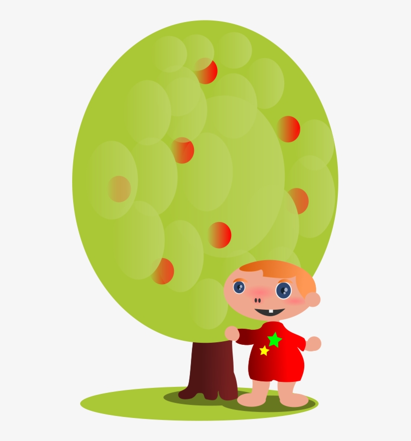 Child, Kid, Cartoon, Tree, Person, Apple Tree - Cây Hoạt Hình Png, transparent png #813403