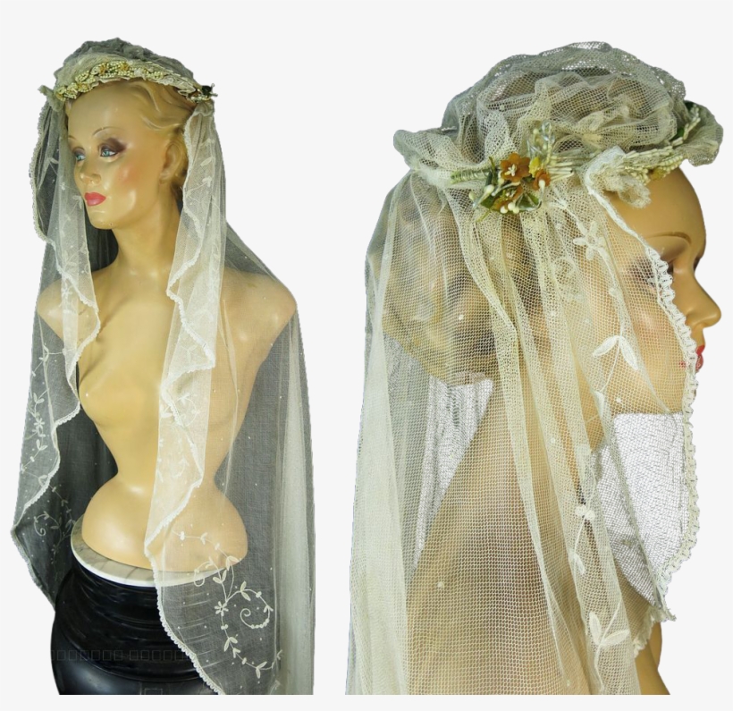 Lovely Vintage 1920's Tambour Lace Wedding Veil With - Veil, transparent png #814942