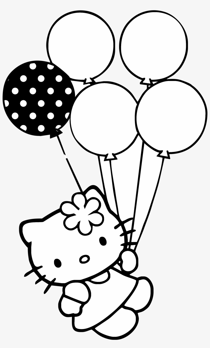 Hello Kitty Con Globitos Logo Black And White - Hello Kitty With Balloon, transparent png #816192