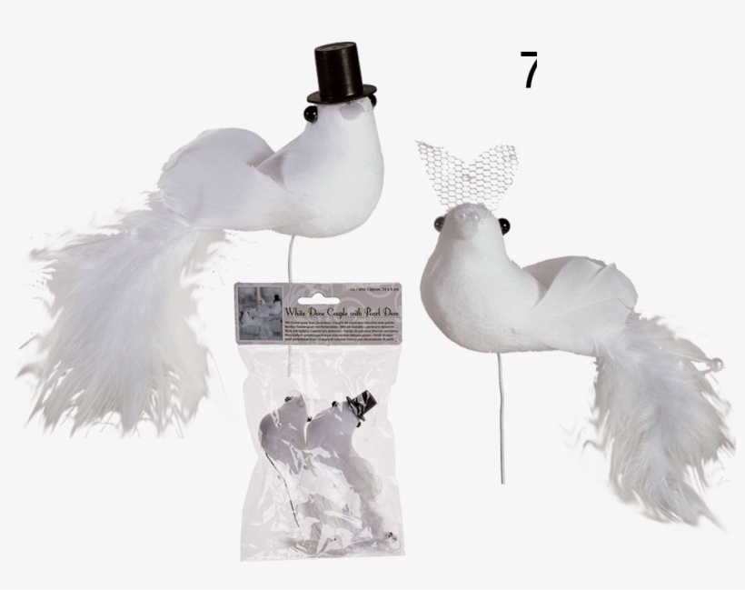 White Dove Couple On Stick With Feathers & Pearl Deco - Out Of The Blue - Couple De Colombes Blanches Avec, transparent png #816941