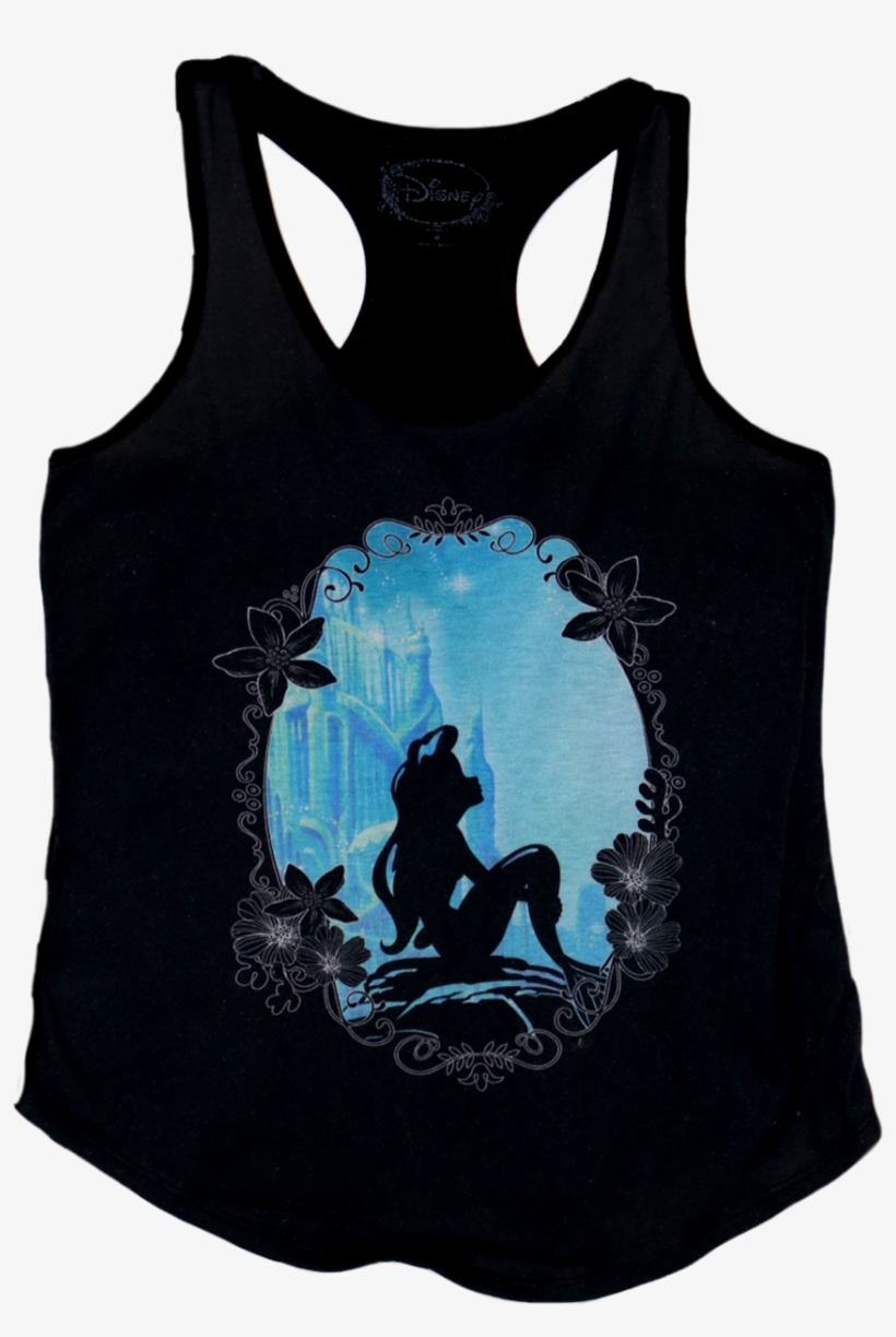 A Black Tanktop With A Centered Image Of Ariel - Blue, transparent png #817596