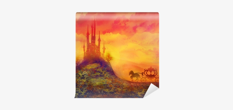 Silhouette Of A Horse Carriage And A Mediev Wall Mural - Carriage, transparent png #817623