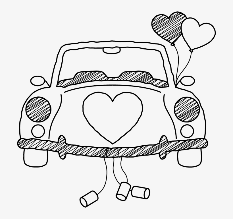 Just Married Car Drawing At Getdrawings - Just Married Car Black White, transparent png #819570
