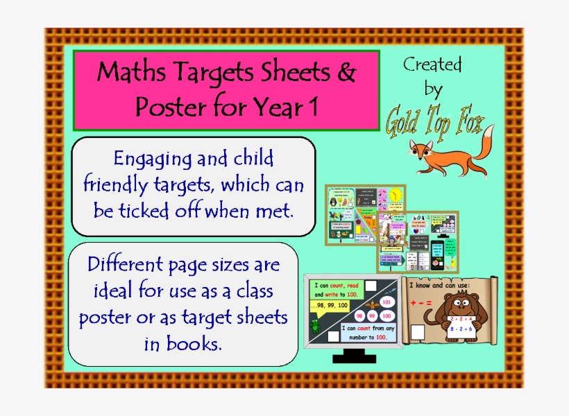 Maths Targets Sheets And Poster For Year 1 By Goldtopfox - Cartoon, transparent png #8100025