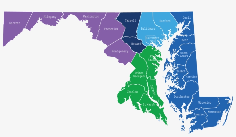 Garrett, Allegany, Washington, Frederick, Montgomery - Maryland State Outline, transparent png #8103444