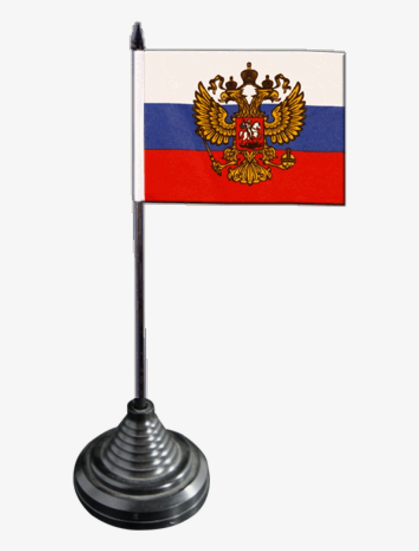 Russia With Coat Of Arms Table Flag - Russia, transparent png #8112321
