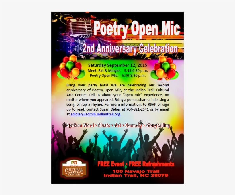 Poetry Open Mic Reading, Indian Trail Cultural Arts - Flyer, transparent png #8116761