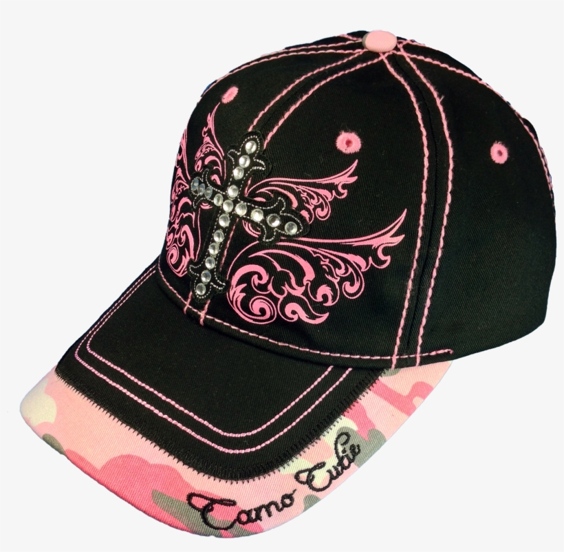 Camo Cutie Cap Ladies Black Pink Rhinestone Cross Ball - Baseball Cap, transparent png #8117257