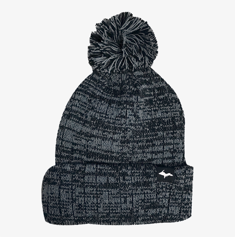 "upper Peninsula" Mixed Grey And Black Knit Pom Beanie - Knit Cap, transparent png #8117722