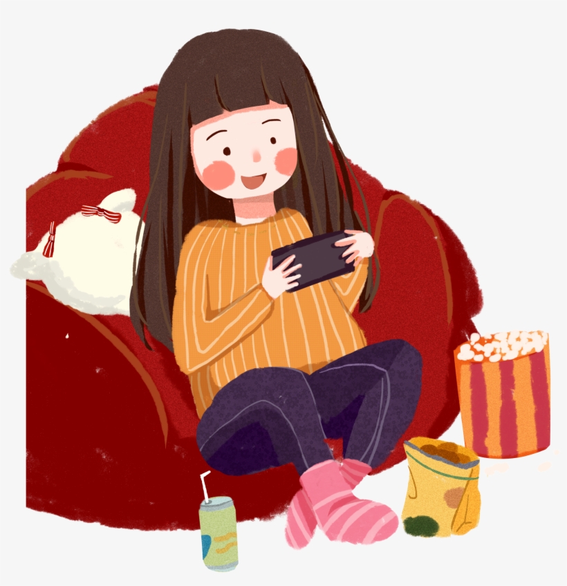 Cartoon Illustration Fat House Life Girl Png And Psd - Cartoon, transparent png #8120254