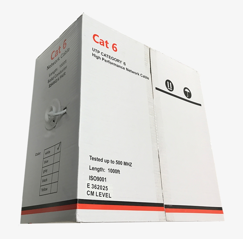 Cat6-1000w Cat6 Cable 1000 Foot Roll, White - Carton, transparent png #8120352
