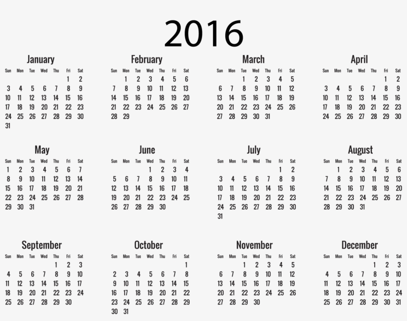 2016 Calendar - 2019 Calendar Large Print, transparent png #8126844