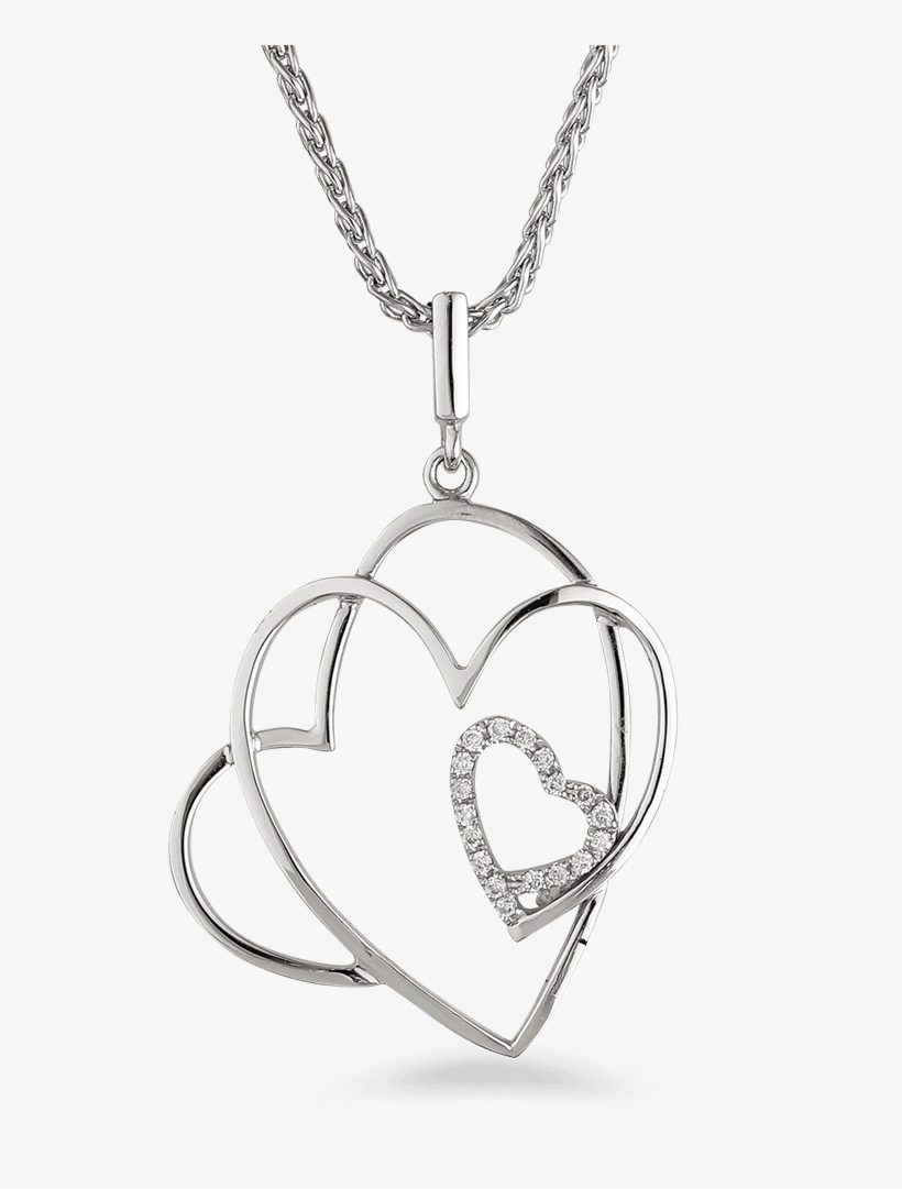 18ct White Gold Hearts Pendant - Locket, transparent png #8128436