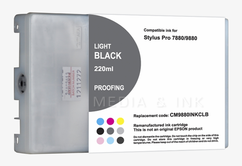 Colourmagic 220 Ml Light Black Ink Epson Pro 7880/9880 - Epson, transparent png #8132576