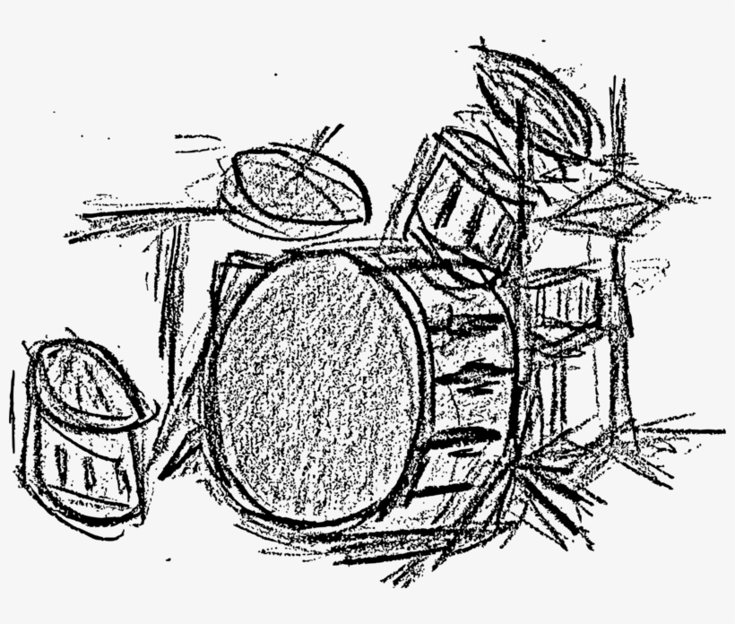 Drum Set In Black And White - Drumset Drawing, transparent png #8133079