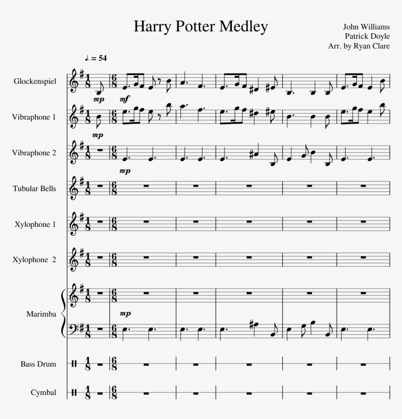 Sheet Music Made By Theevodragon For 9 Parts - Harry Potter On The Xylophone, transparent png #8137434