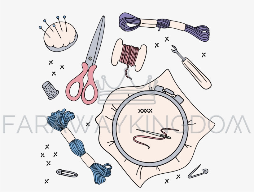 Embroidery Work Needlewoman Accessories Vector Illustration - Ilustração Bordado, transparent png #8138866