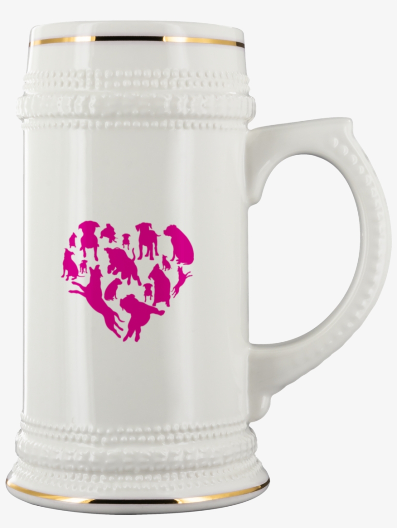Heart With Pitbulls White Ceramic Beer Stein Mug - Beer Stein, transparent png #8139240
