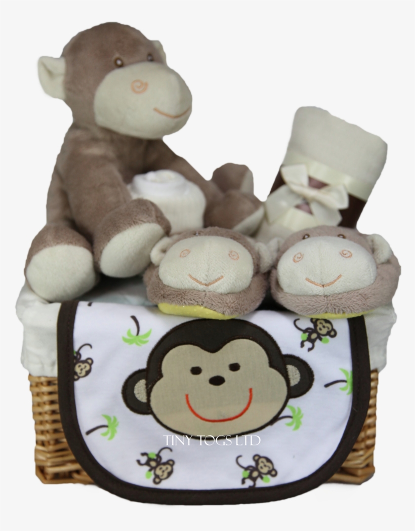 Neutral Gift Basket Hamper With A Cute Cuddly Monkey - Stuffed Toy, transparent png #8141213