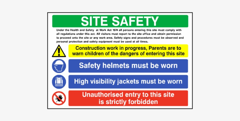 Site Safety Construction Sign - Site Health And Safety Board, transparent png #8142628