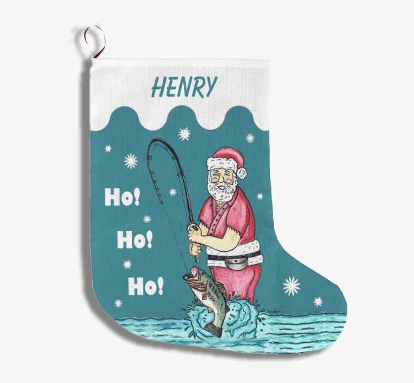 Bass Fishing Santa Claus Large Christmas Stocking - Fisherman Santa Claus, transparent png #8145969
