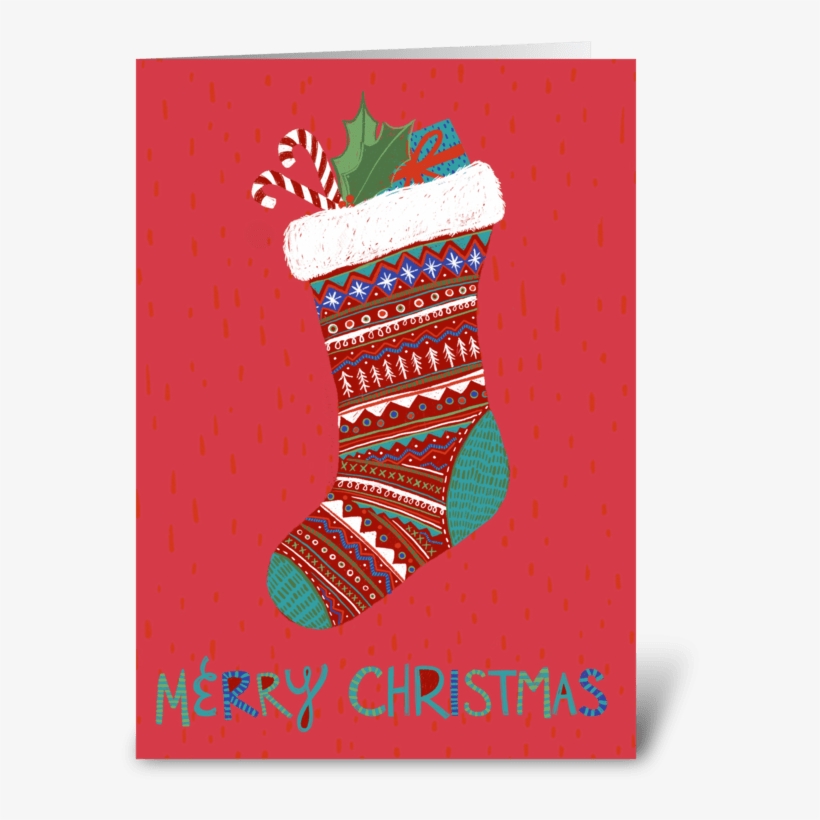 Merry Christmas Stocking Greeting Card - Christmas Stocking, transparent png #8146287