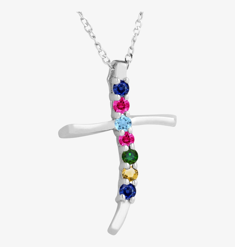 1-7 Stone Family Cross Pendant In Sterling Silver Synthetic - Pendant, transparent png #8148227