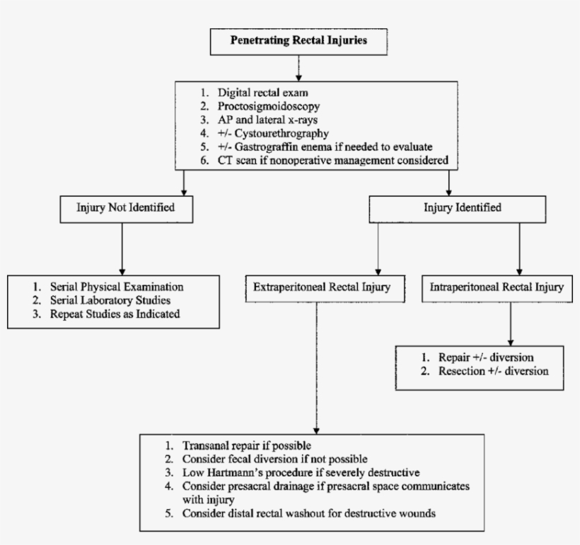 Algorithm For The Treatment Of Penetrating Rectal Injuries - Rectal Injury Algorithm, transparent png #8154237