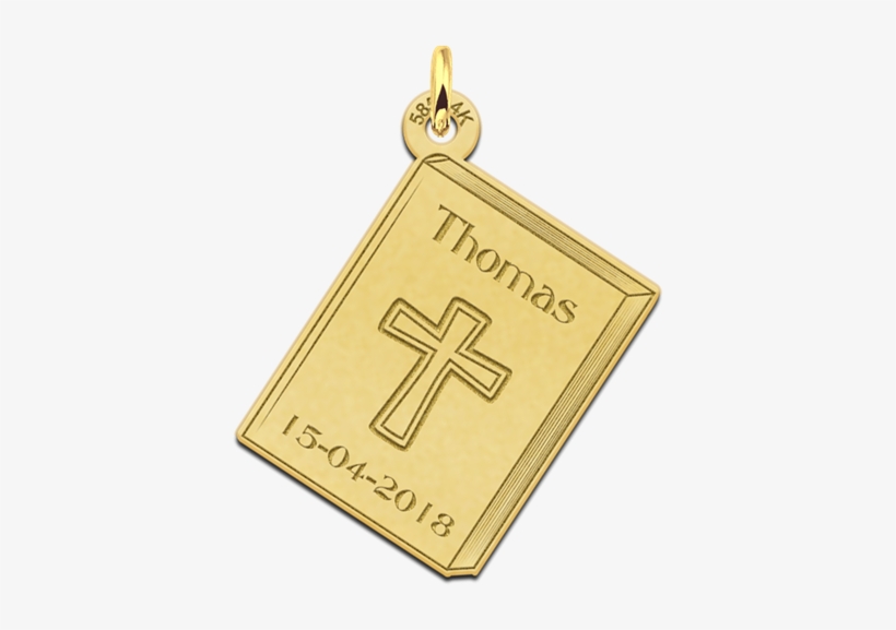 Golden Communion Pendant With Cross And Engraving - Locket, transparent png #8156975