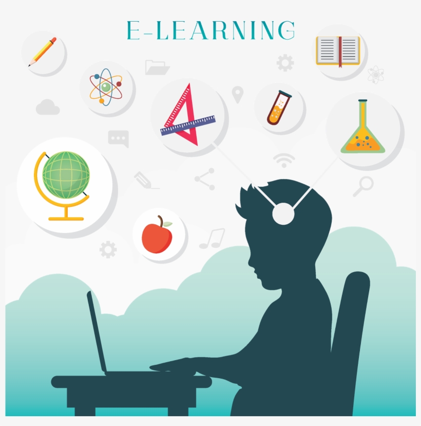 Silhouette Of A Boy With E Learning Concept - Clip Art, transparent png #8160455