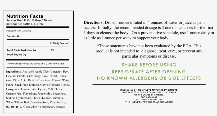 Arthritis Complete Nutrition Facts Directions - Nutrition Facts For Pussy, transparent png #8164645