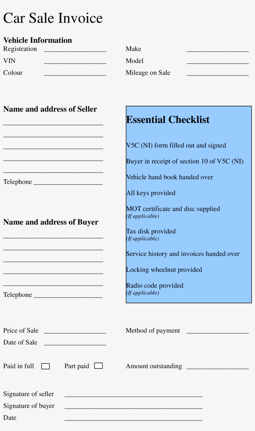 Car Sale Invoice Luxury Free Sample Car Sale Invoice - Car For Sale Invoice, transparent png #8171178