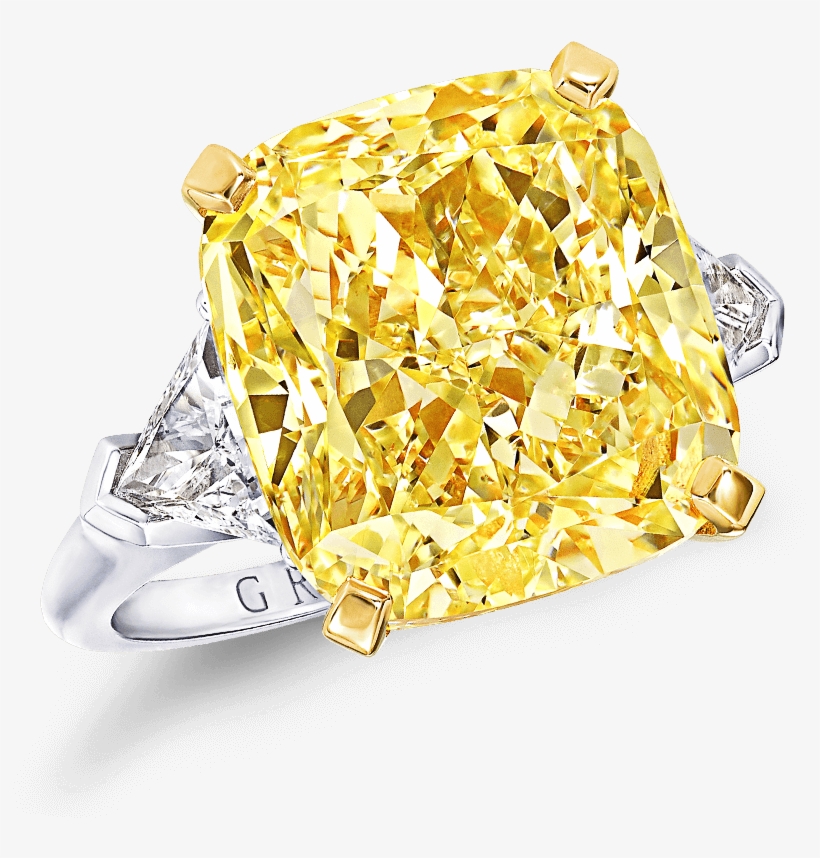 A Graff Ring Featuring A Fancy Intense Yellow Cushion - Graff Cushion Yellow Diamond Ring, transparent png #8171633