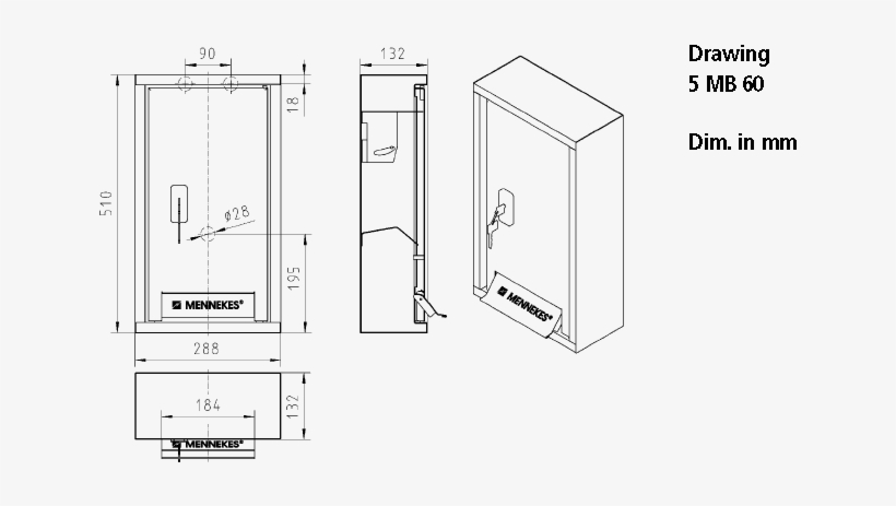 Dimensional Drawing Landscape Format Surface Mounted - Diagram, transparent png #8173366
