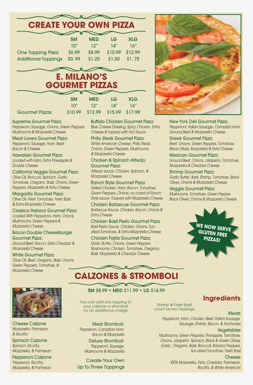 E Milano's Menu - Free Transparent PNG Download - PNGkey