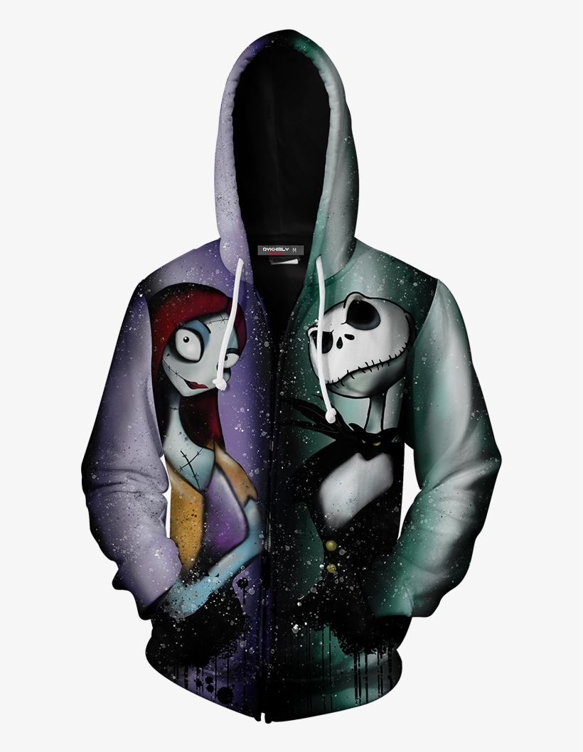 The Nightmare Before Christmas Jack Sally Zip Up Hoodie - Nightmare Before Christmas Jack And Sally Jacket, transparent png #8182124