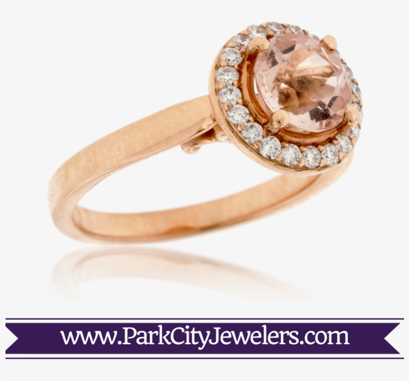 Morganite And Diamond Halo Ring - Gold Ring Colour Stone, transparent png #8185363