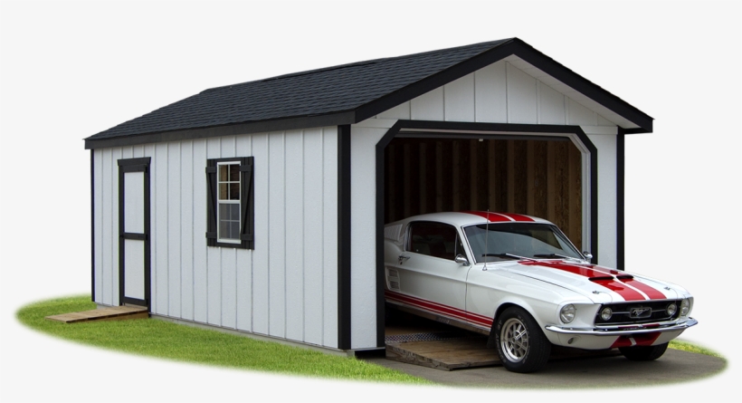 Peak Style Single Car Garage With Lp Board 'n' Batten - White Garage Black Trim, transparent png #8187126