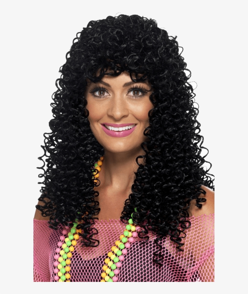 Adult 80's Wet Look Pop Star Black Wig - 90's Female Pop Star Fancy Dress, transparent png #8195929