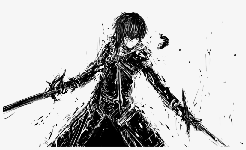 Anime / Sword Art Online - Anime Guy With Sword Drawing, transparent png #8195931