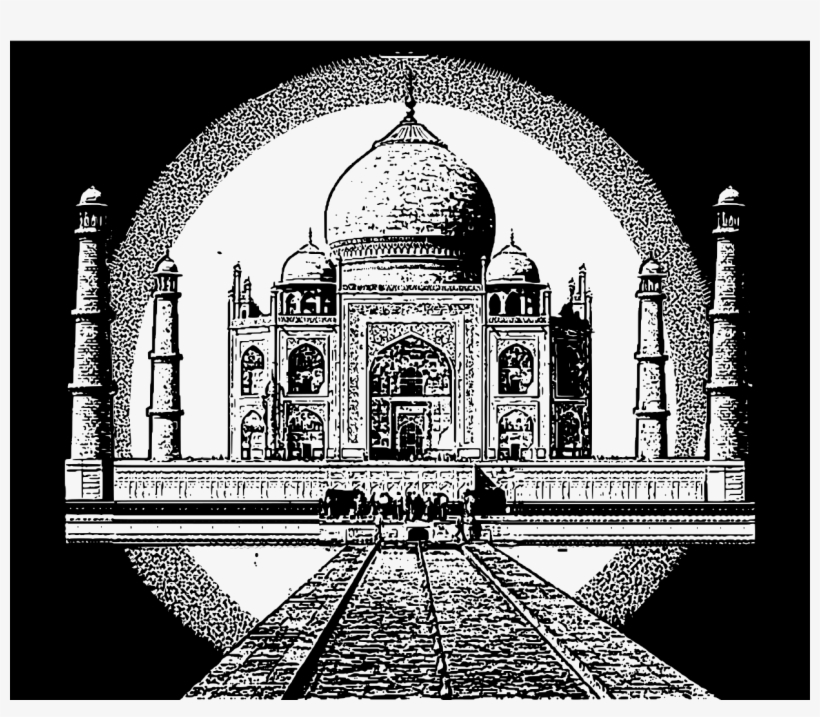 Taj Mahal Black And White Illustration - Black And White Taj Mahal, transparent png #820437