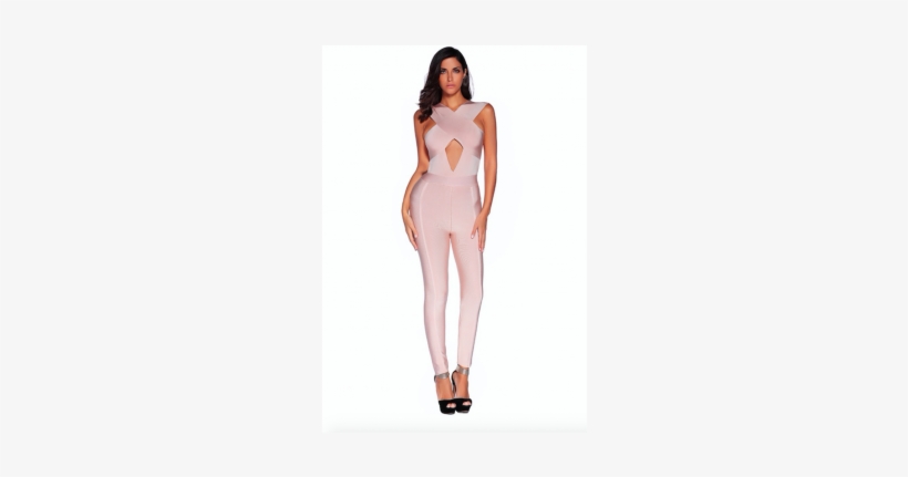 "zara" Kylie Jenner Inspired Beige Crossover Front - Romper Suit, transparent png #820724