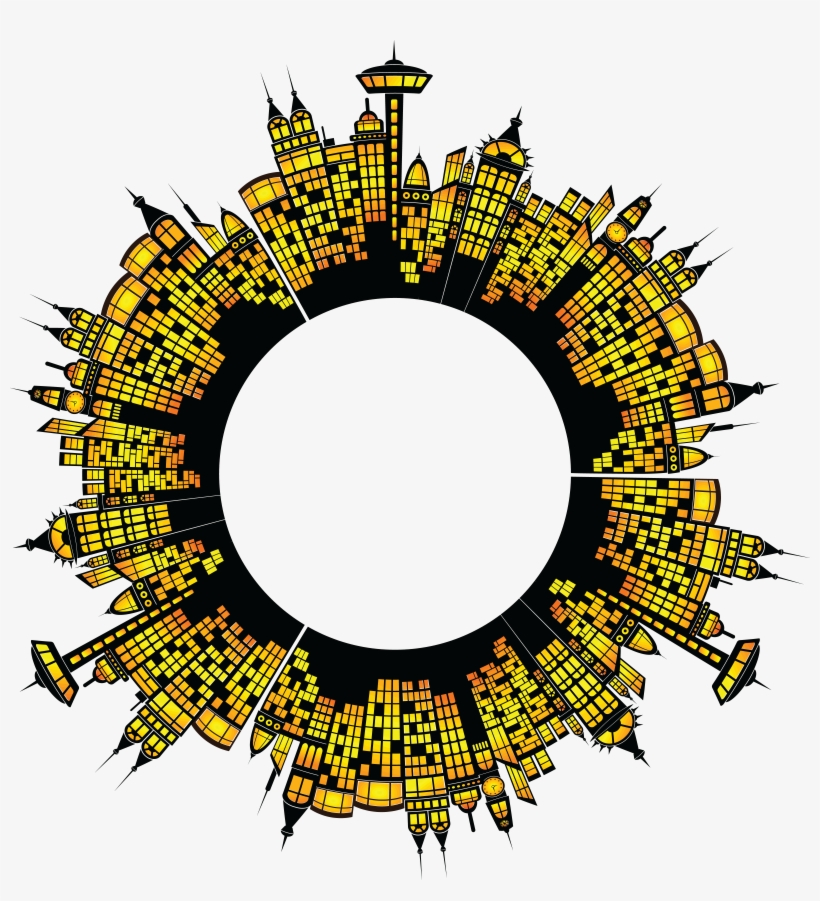 Free Clipart Of A Round Frame Of Glowing City Buildings - Cafepress ! Samsung Galaxy S8 Plus Case, transparent png #820929