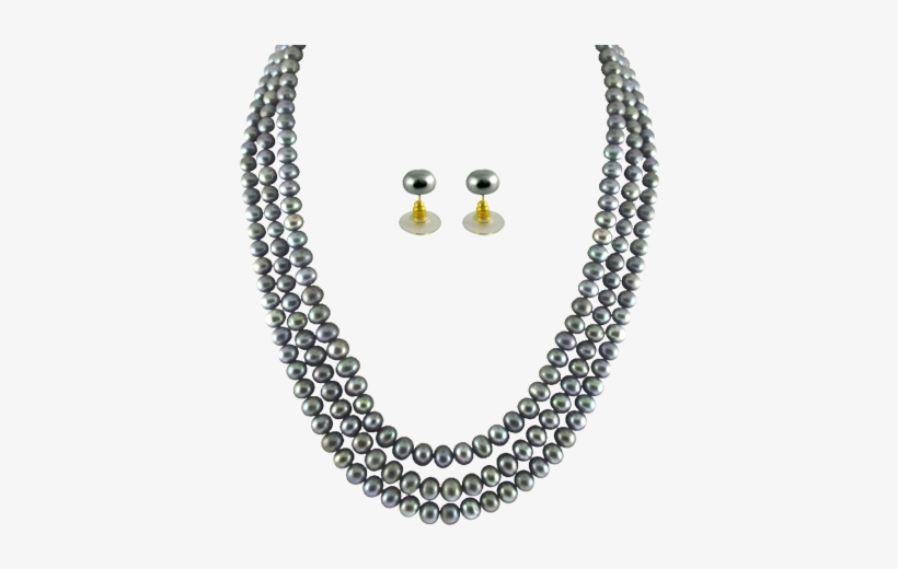 Jpearls Sjpja-229 3 String Grey Pearl Set - Three Line Tennis Necklace, transparent png #821053