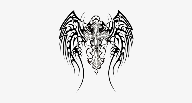 Celtic Tattoos Download Png - Tribal Cross And Wings Tattoo, transparent png #822142