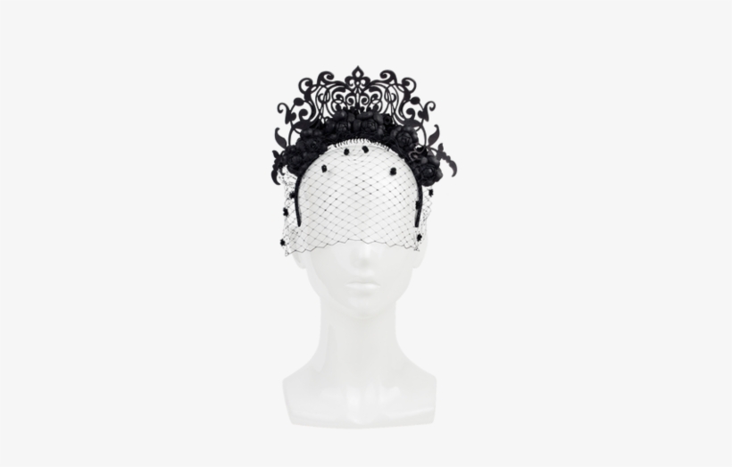 Black Leather Flower And Laser Cut Headband With Veil - Headpiece, transparent png #822566