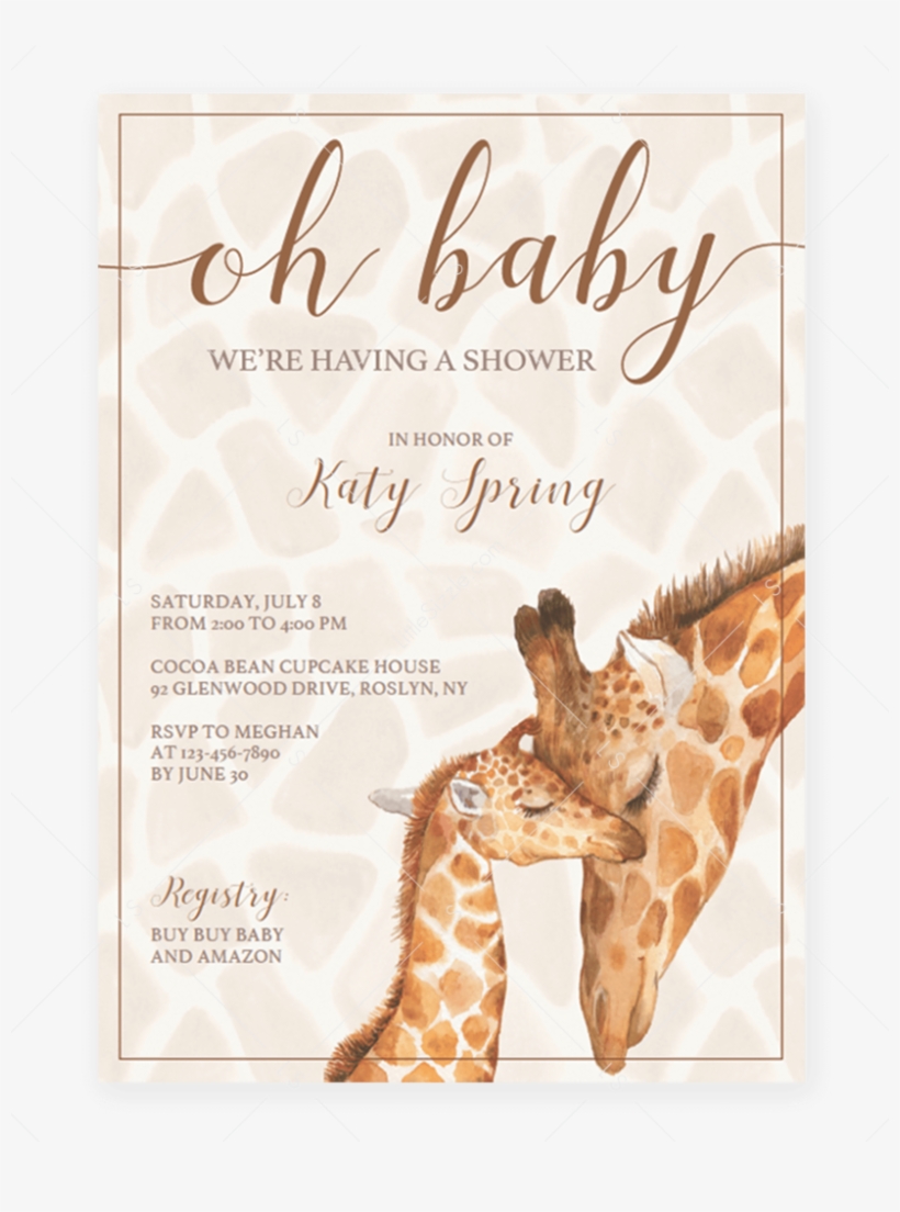 Giraffe Baby Shower Books For Baby Cards Template By - Giraffe Baby Shower Invitations Template, transparent png #8206688