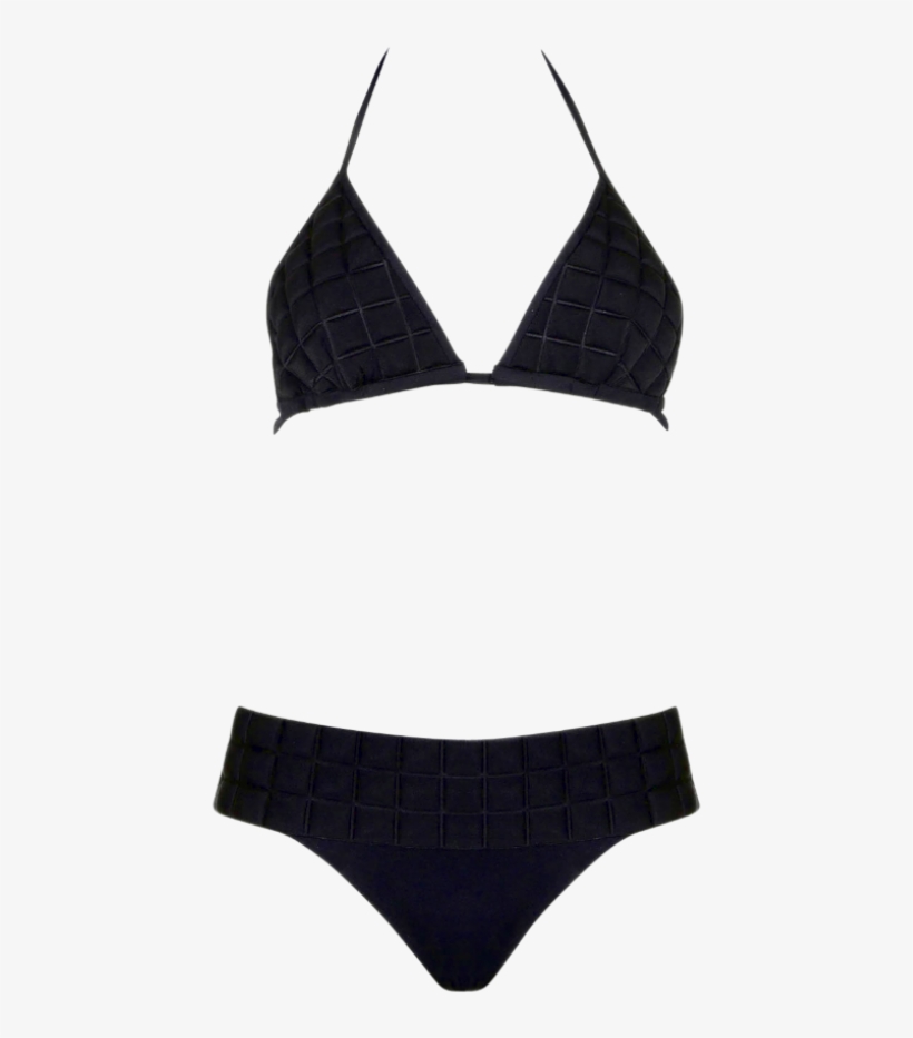 Sumarie Space 3d Textured Black String Bikini Top & - Swimsuit Bottom, transparent png #8207722