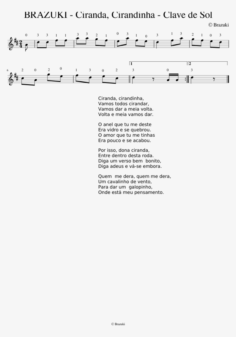 Brazuki Ciranda Cirandinha Clave De Sol - Document, transparent png #8211712